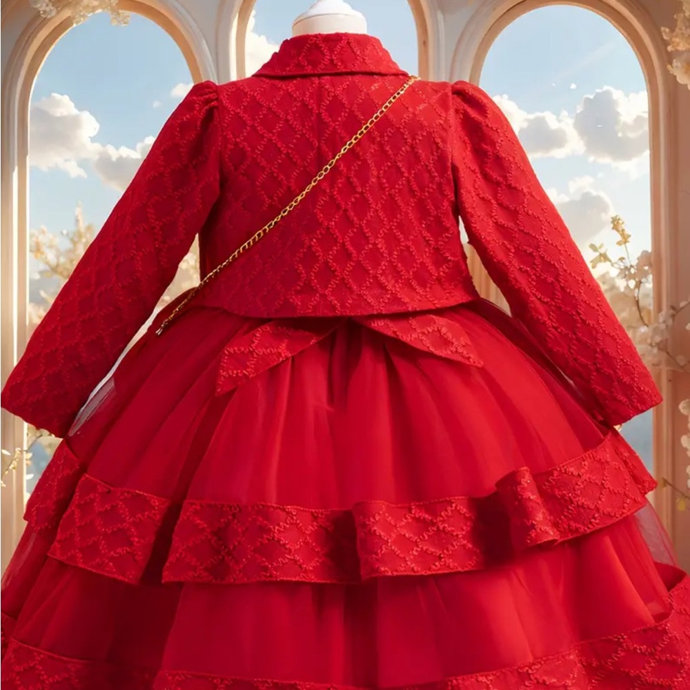 Elegant Handmade Red Lace Kids Formal Dress - Picture 2 of 6